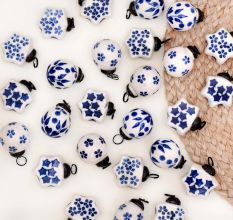25 Pieces Blue and White Star and Balls Ceramic Christmas Ornaments